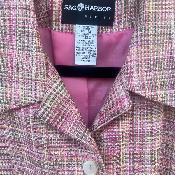 Sag Harbor Pink and Green Tweed Jacket - Size 16p - Picture 3 of 13